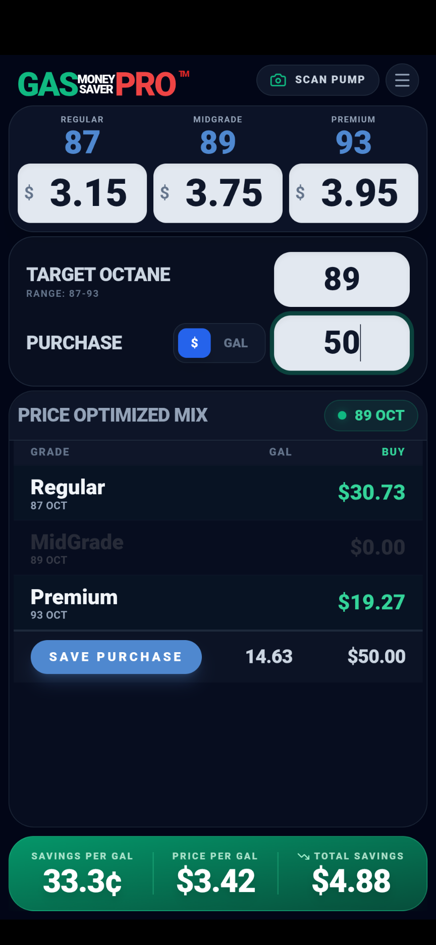 Gas Money Saver Pro app screenshot